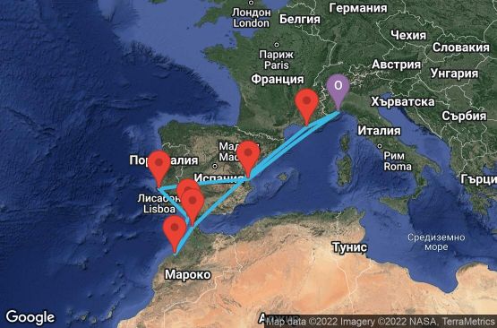 Маршрут на круиз 11 дни Италия, Франция, Мароко, Испания, Португалия - SVN11151