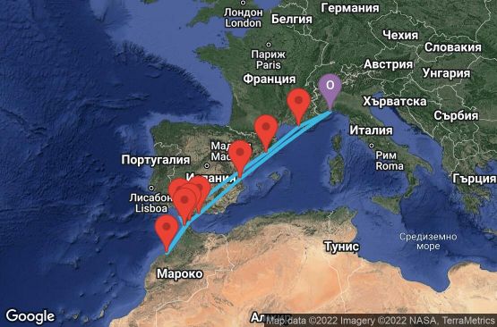 Маршрут на круиз 11 дни Италия, Франция, Испания, Мароко, Гибралтар - SVN11152