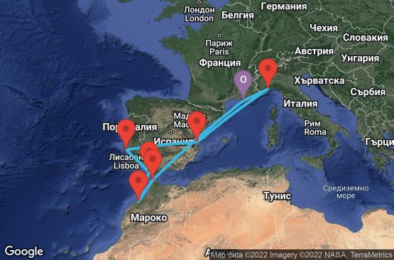 Маршрут на круиз 11 дни Франция, Мароко, Испания, Португалия, Италия - MRS11072