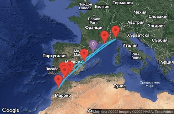 Маршрут на круиз 11 дни Испания, Мароко, Гибралтар, Италия, Франция - BCN11048