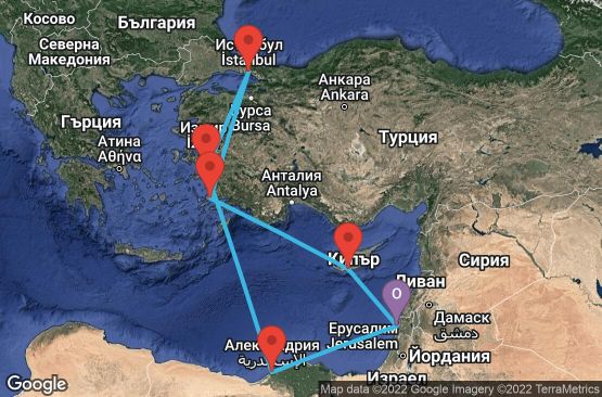 Маршрут на круиз 11 дни Израел, Египет, Турция, Кипър - HAI11001
