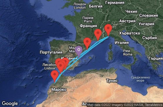Маршрут на круиз 11 дни Испания, Италия, Франция, Гибралтар, Мароко - VLC11008