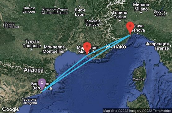 Маршрут на круиз 4 дни Испания, Франция, Италия - BCN04204