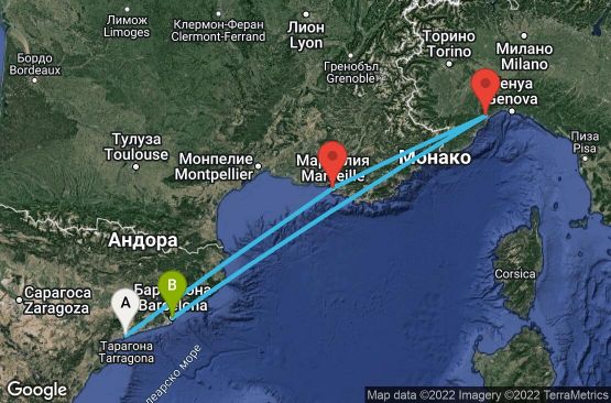 Маршрут на круиз 4 дни Испания, Франция, Италия - TRG04012