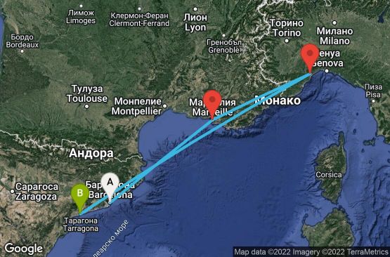 Маршрут на круиз 4 дни Испания, Франция, Италия - BCN04221