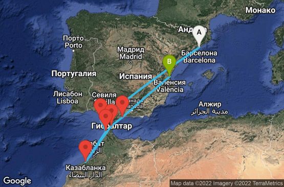 Маршрут на круиз 7 дни Испания, Мароко, Гибралтар - BCN07299