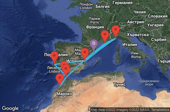 Маршрут на круиз 14 дни Испания, Италия, Франция, Мароко, Португалия - BCN14054