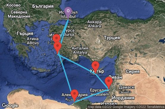 Маршрут на круиз 11 дни Турция, Кипър, Израел, Египет - IST11001