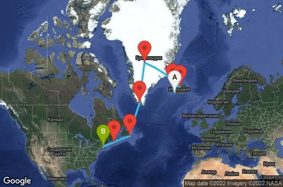 Маршрут на круиз 12 дни Исландия, Гренландия, Канада, САЩ - 12U365