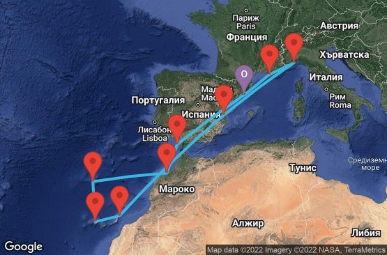 Маршрут на круиз 14 дни Испания, Франция, Италия, Португалия, Мароко - BCN14099