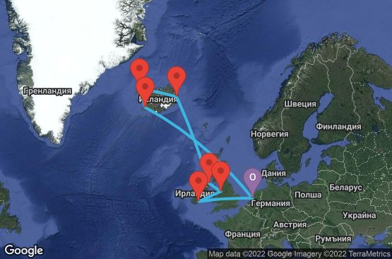 Маршрут на круиз 12 дни Холандия, Исландия, Великобритания, Ирландия - 12U356