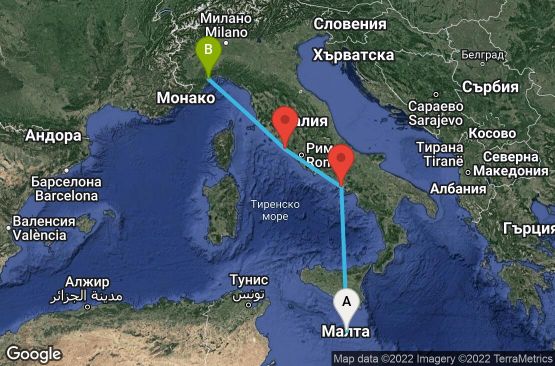 Маршрут на круиз 4 дни Малта, Италия - MLT04042