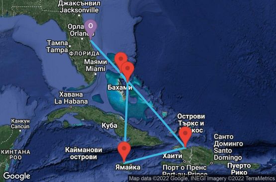 Маршрут на круиз 7 дни САЩ, Бахамските острови, Ямайка, Хаити - 07W511