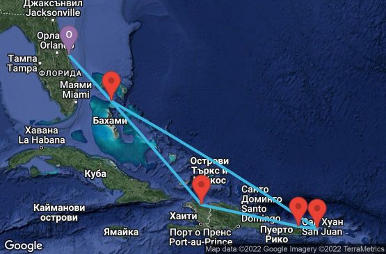 Маршрут на круиз 7 дни САЩ, Хаити, Пуерто Рико, Вирджински острови (САЩ), Доминиканска република - 07E332
