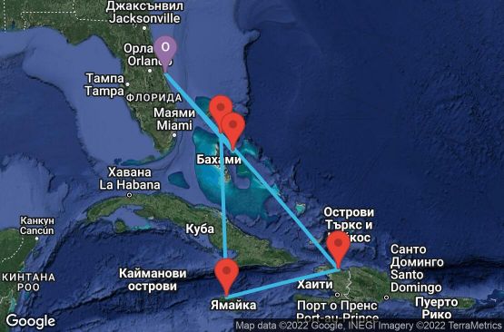 Маршрут на круиз 7 дни САЩ, Бахамските острови, Ямайка, Хаити - 07E343