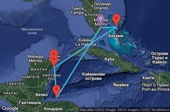 Маршрут на круиз 7 дни САЩ, Бахамските острови, Мексико, Хондурас - 07W506