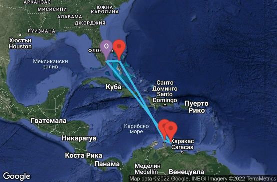 Маршрут на круиз 8 дни САЩ, Бахамските острови, Аруба, Холандски Антили - 08D063