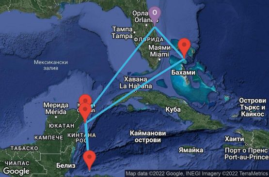 Маршрут на круиз 7 дни САЩ, Бахамските острови, Мексико, Хондурас - 07W510
