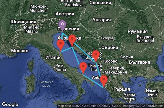 Маршрут на круиз 7 дни Италия, Хърватска, Гърция, Черна гора - UP4V