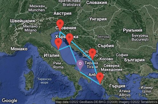Маршрут на круиз 7 дни Италия, Гърция, Черна гора, Хърватска - UP4W