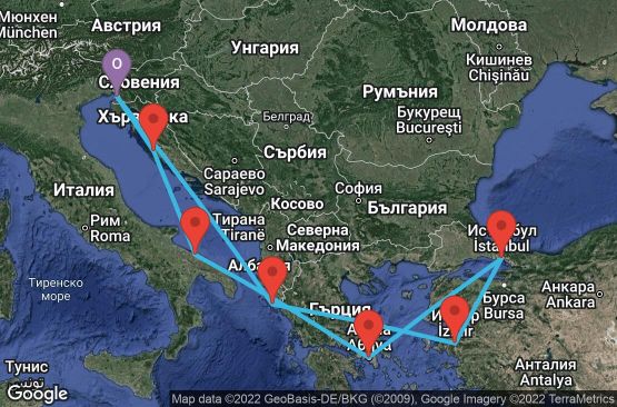 Маршрут на круиз 11 дни Италия, Хърватска, Гърция, Турция - UPB2