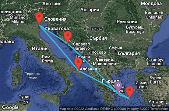 Маршрут на круиз 7 дни Гърция, Хърватска, Италия - UOGT