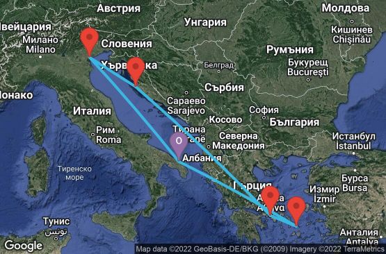 Маршрут на круиз 7 дни Италия, Гърция, Хърватска - UOGU