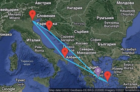 Маршрут на круиз 7 дни Гърция, Хърватска, Италия - UOGV