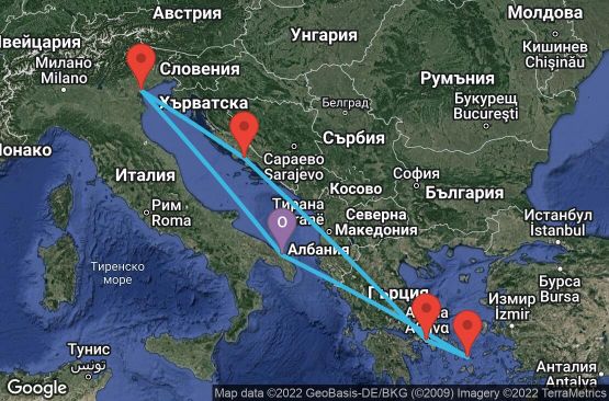 Маршрут на круиз 7 дни Италия, Гърция, Хърватска - UOGR