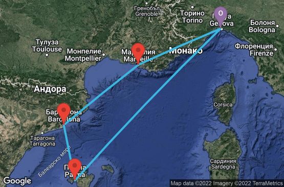Маршрут на круиз 5 дни Италия, Испания, Франция - UOG3