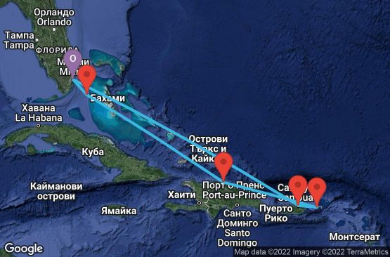 Маршрут на круиз 7 дни САЩ, Пуерто Рико, Вирджински острови (САЩ), Доминиканска република, Бахамските острови - UM9Z
