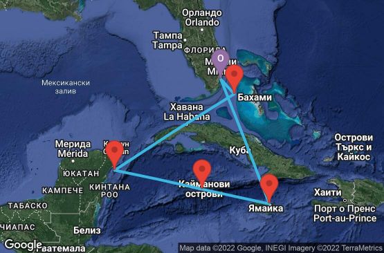 Маршрут на круиз 7 дни САЩ, Ямайка, Каймановите острови, Мексико, Бахамските острови - UM9S