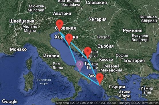 Маршрут на круиз 6 дни Италия, Гърция, Хърватска - UP5E