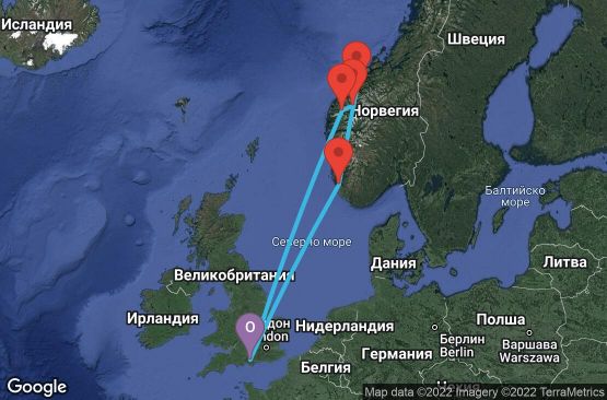 Маршрут на круиз 7 дни Великобритания, Норвегия - UP22