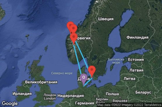 Маршрут на круиз 7 дни Германия, Дания, Норвегия - UN04