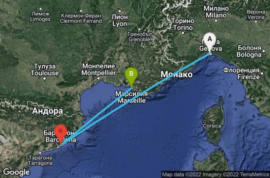 Маршрут на круиз 3 дни Италия, Испания, Франция - UO4V