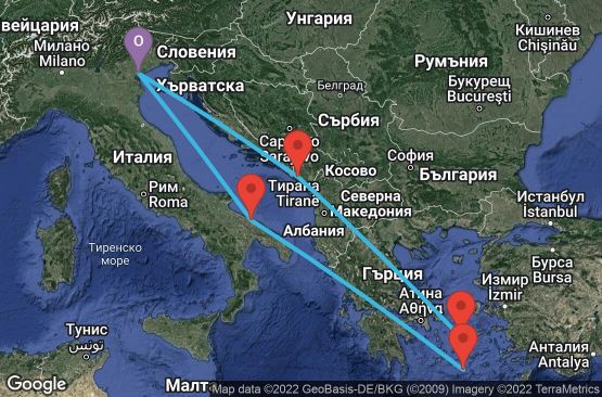 Маршрут на круиз 7 дни Италия, Черна гора, Гърция - UOGE