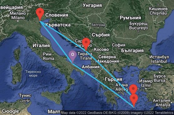 Маршрут на круиз 7 дни Италия, Черна гора, Гърция - UOGG