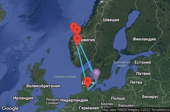 Маршрут на круиз 7 дни Дания, Норвегия, Германия - UN2C