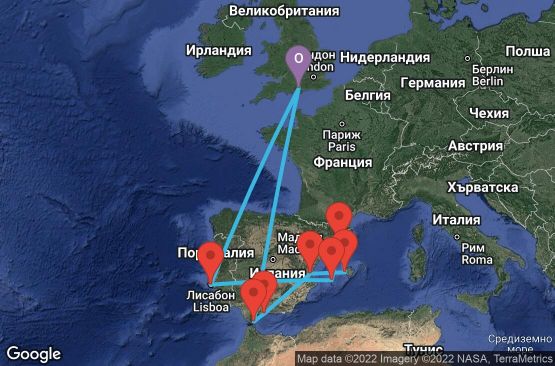 Маршрут на круиз 14 дни Великобритания, Гибралтар, Испания, Португалия - 14M112