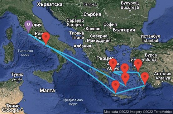 Маршрут на круиз 10 дни Италия, Гърция, Турция - 10M325