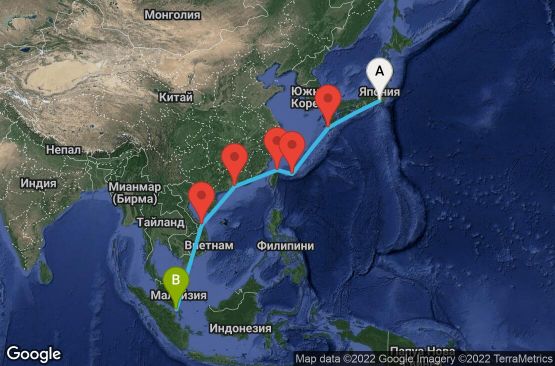 Маршрут на круиз 12 дни Япония, Тайван, Хонг Конг, Виетнам, Сингапур - 12I072