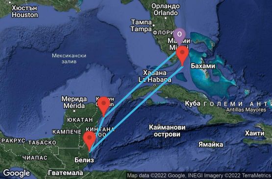 Маршрут на круиз 6 дни САЩ, Бахамските острови, Белиз, Мексико - 06W169