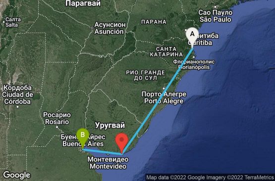 Маршрут на круиз 3 дни Бразилия, Уругвай, Аржентина - UP5G