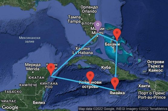 Маршрут на круиз 7 дни САЩ, Бахамските острови, Ямайка, Каймановите острови, Мексико - 07W523