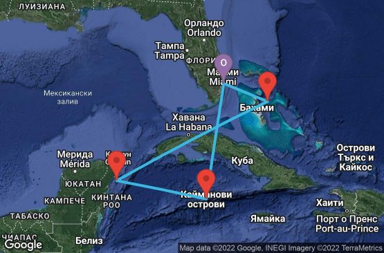 Маршрут на круиз 6 дни САЩ, Каймановите острови, Мексико, Бахамските острови - 06W175