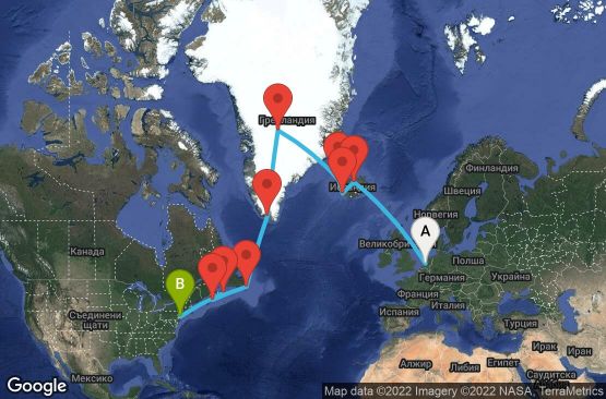 Маршрут на круиз 17 дни Холандия, Исландия, Гренландия, Канада, САЩ - 17T036