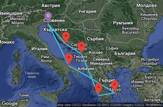 Маршрут на круиз 7 дни Италия, Хърватска, Черна гора, Гърция - TRS07141