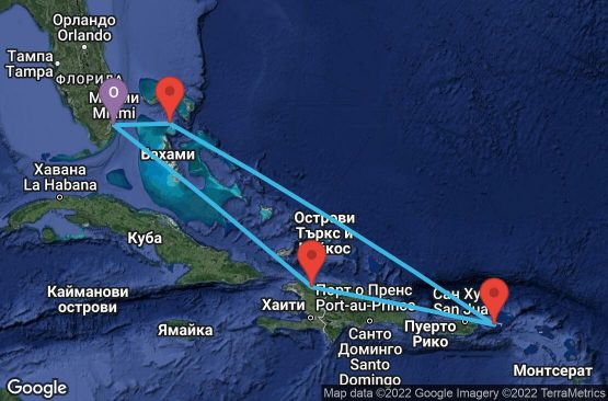 Маршрут на круиз 7 дни САЩ, Хаити, Вирджински острови (САЩ), Бахамските острови - 07E356