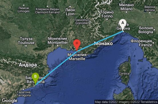 Маршрут на круиз 2 дни Италия, Франция, Испания - UPPW